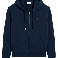 Ami Paris De Coeur Zip Hoodie Navy