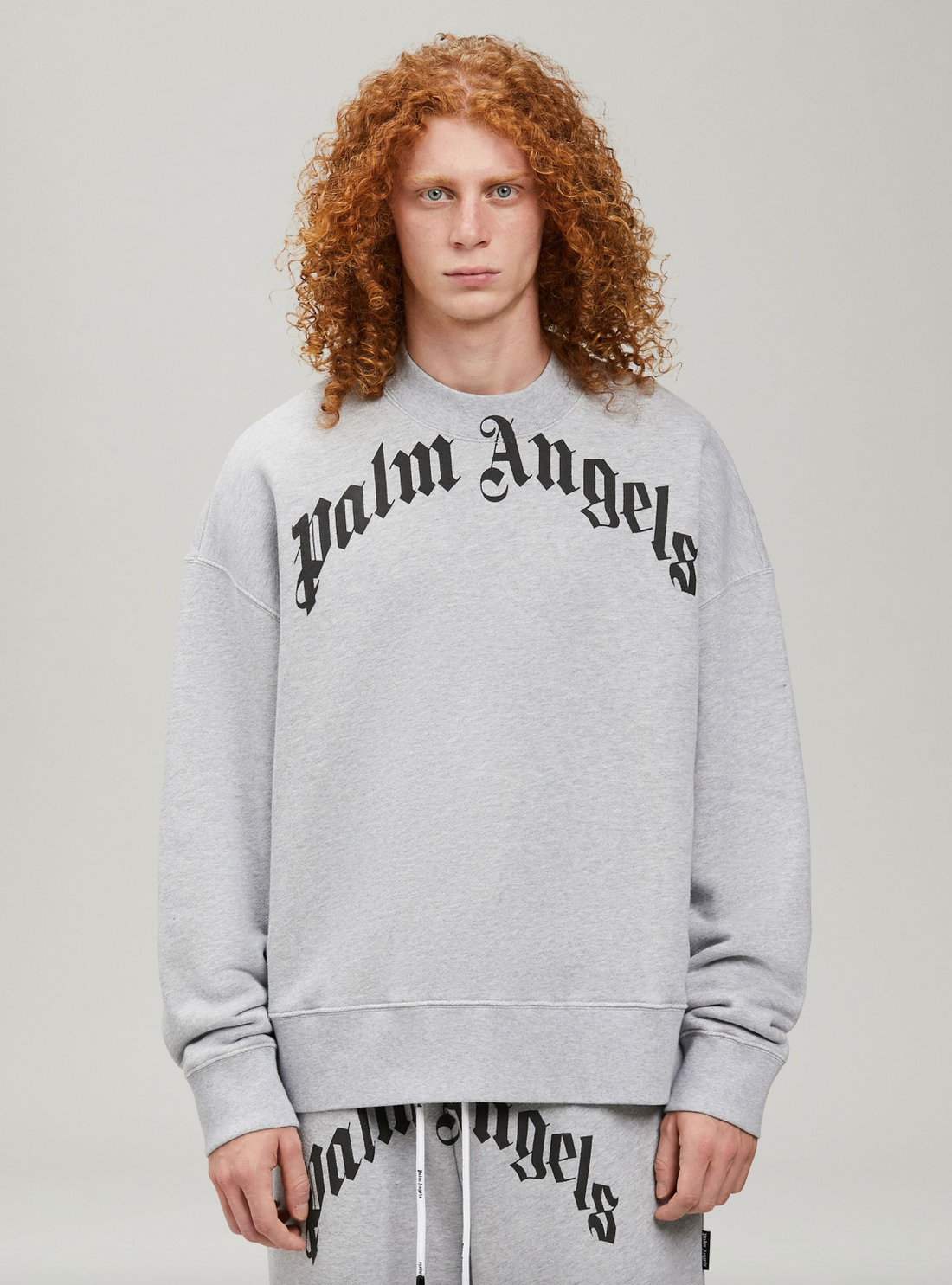 Palm Angels Curved Logo Grey Sweatshirt