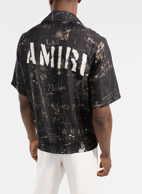 Amiri Army Stencil Camp Silk Shirt