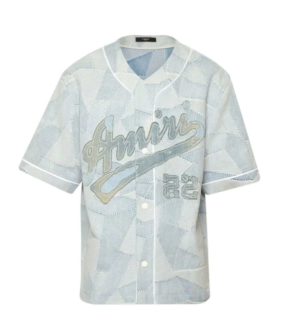 Amiri Patchwork Baseball Shirt Stone