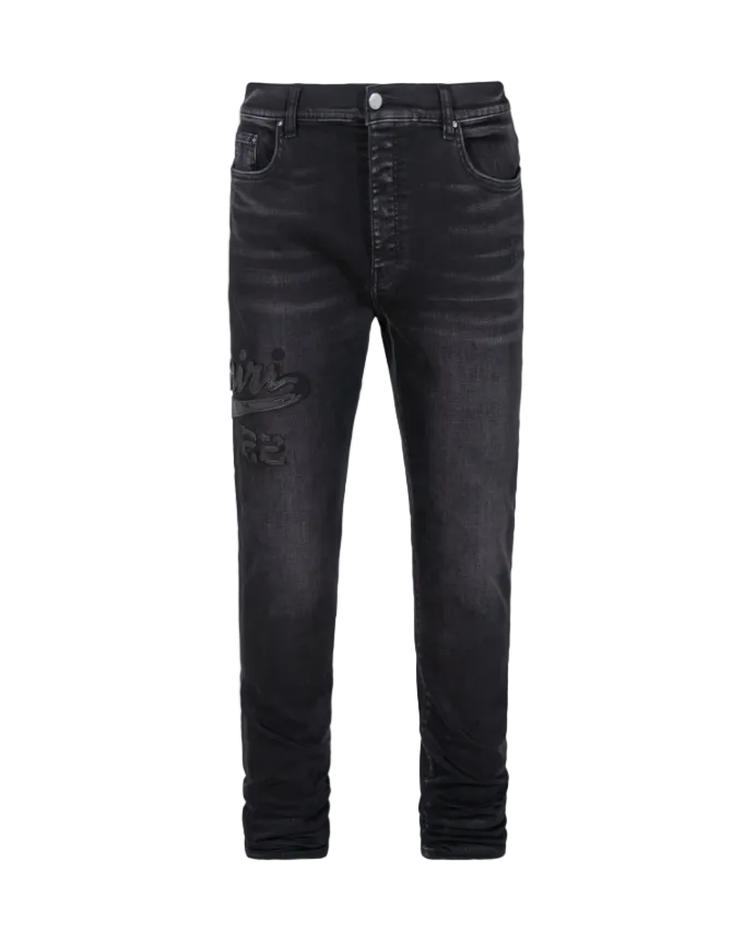 Amiri Varsity Applique Logo Jeans Black