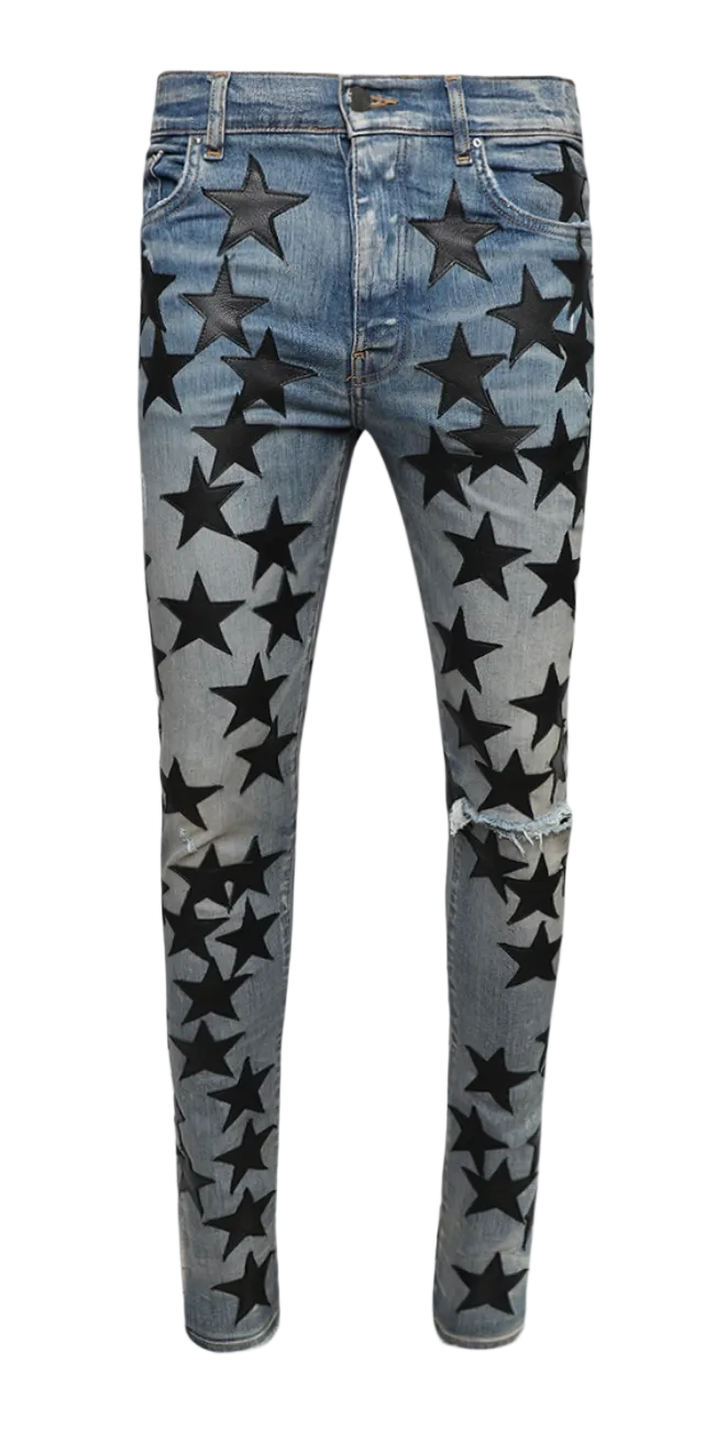 Amiri Chemist Leather Stars Jean Clay Indigo