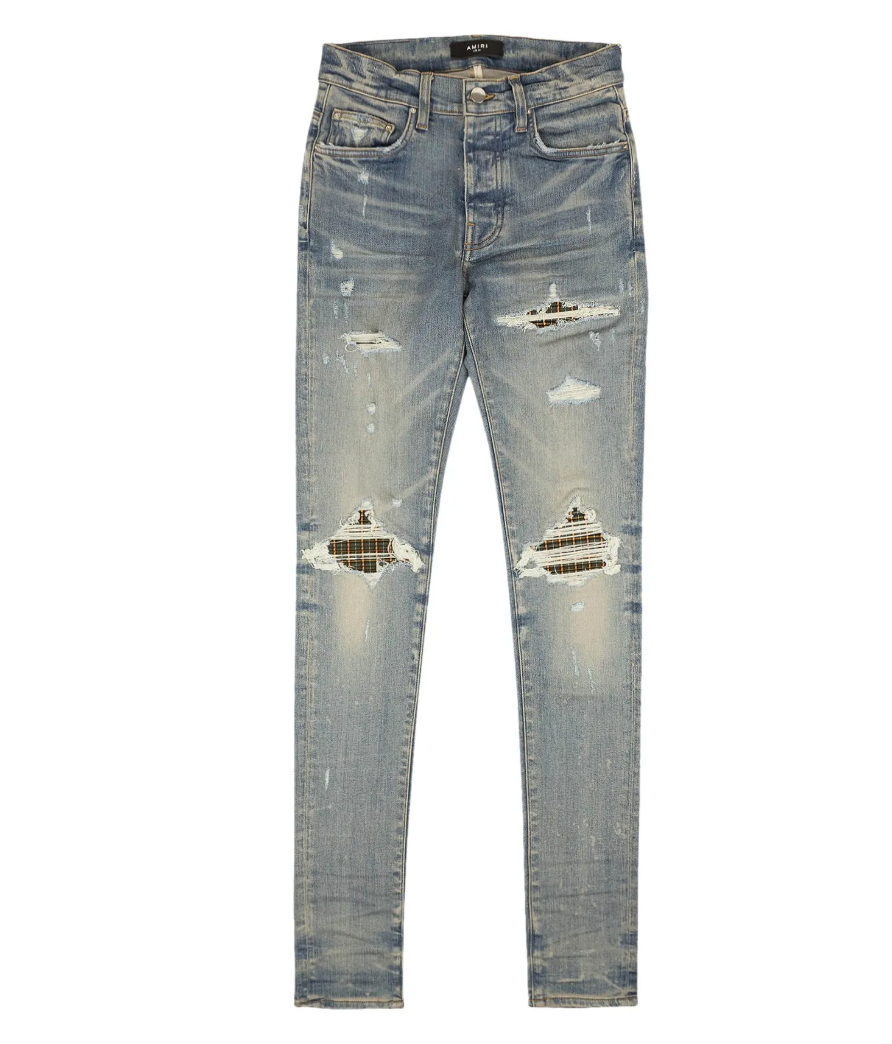 Amiri MX1 Neon Plaid Clay Indigo Jeans