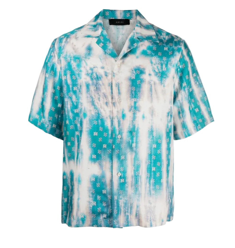 Amiri MA Paisley Bowling Silk Shirt Aqua