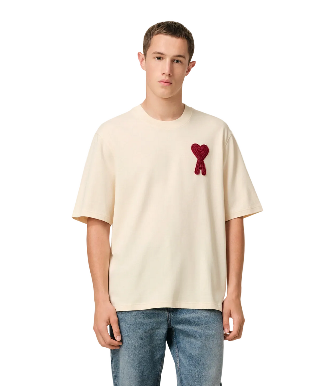 Ami Paris T-shirt Beige Red