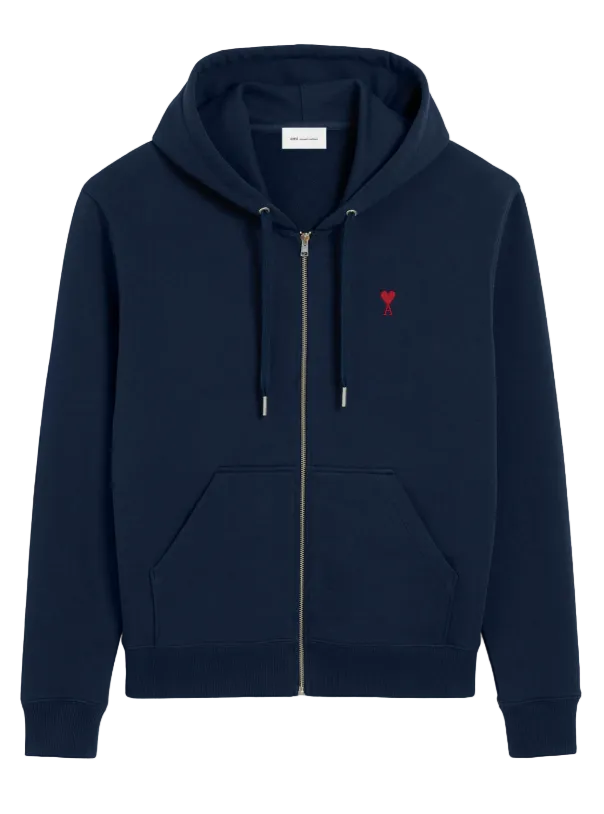 Ami Paris De Coeur Zip Hoodie Navy
