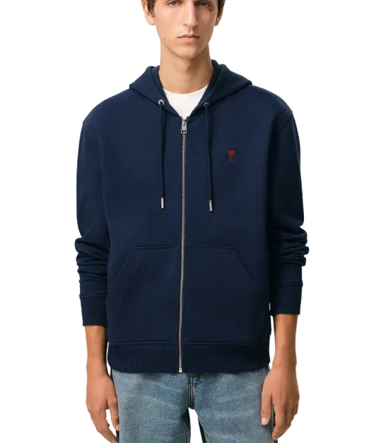 Ami Paris De Coeur Zip Hoodie Navy