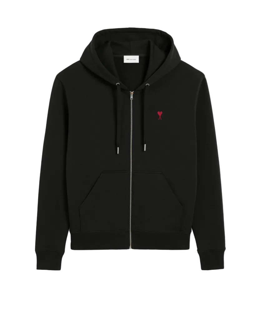 Ami Paris De Coeur Zip Hoodie Black