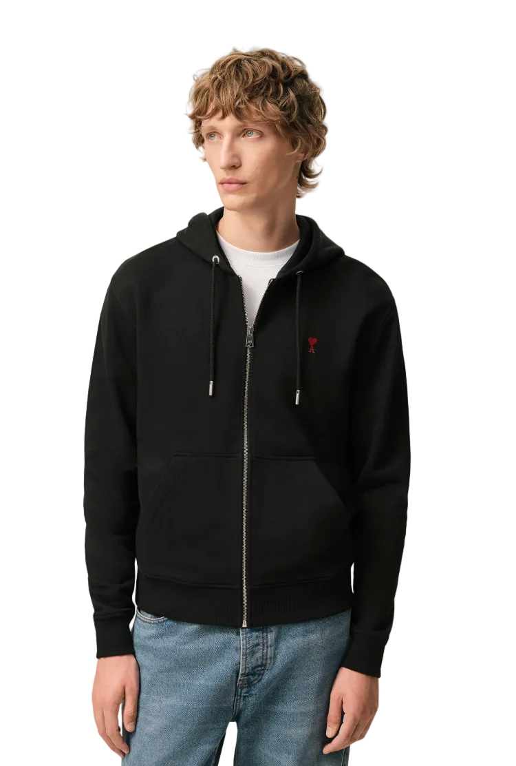 Ami Paris De Coeur Zip Hoodie Black