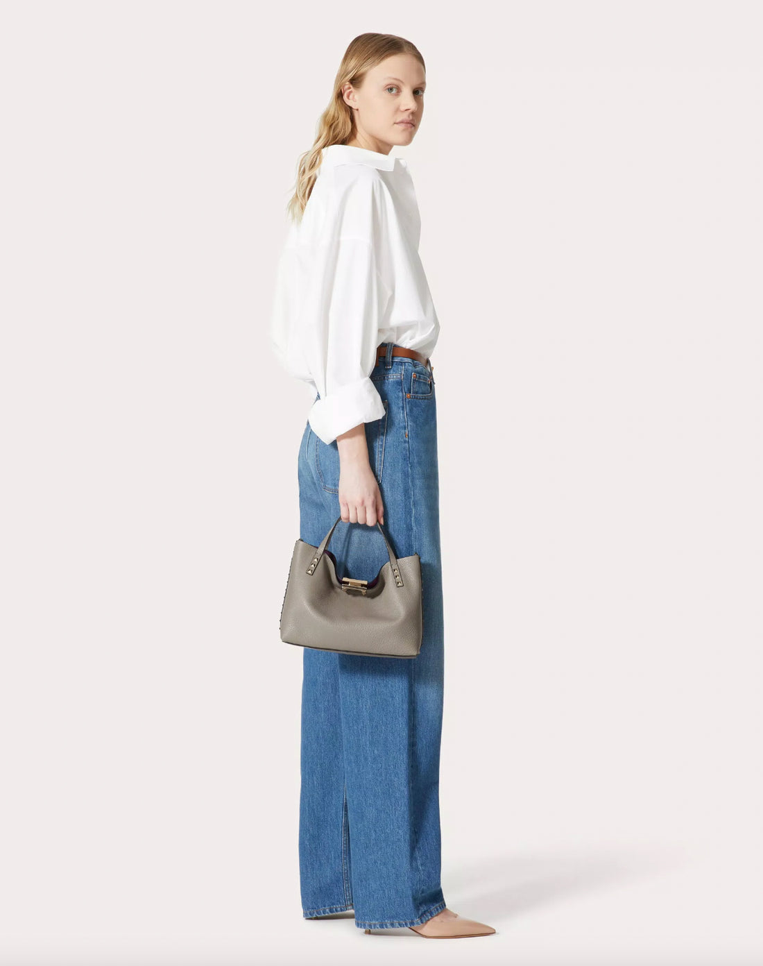 Valentino Small Rockstud Grainy Calfskin Tote Bag